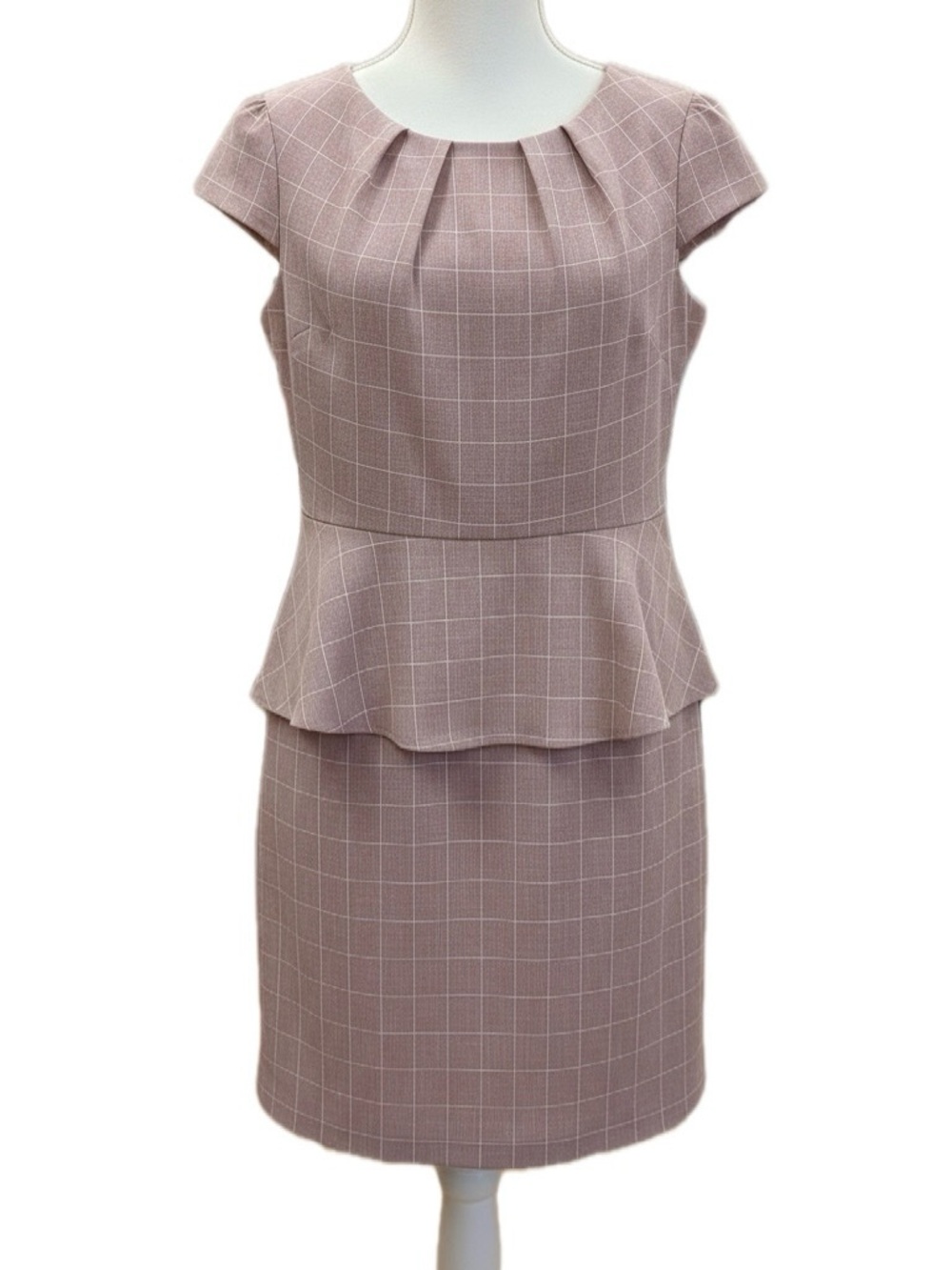 connected apparel Blush Pink Windowpane Peplum Dress